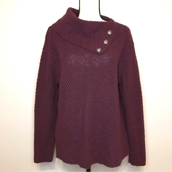 {SOLD} Gorgeous Coldwater Creek Cowl Neck Turtleneck Knit Sweater Leaves Buttons - Picture 15 of 15